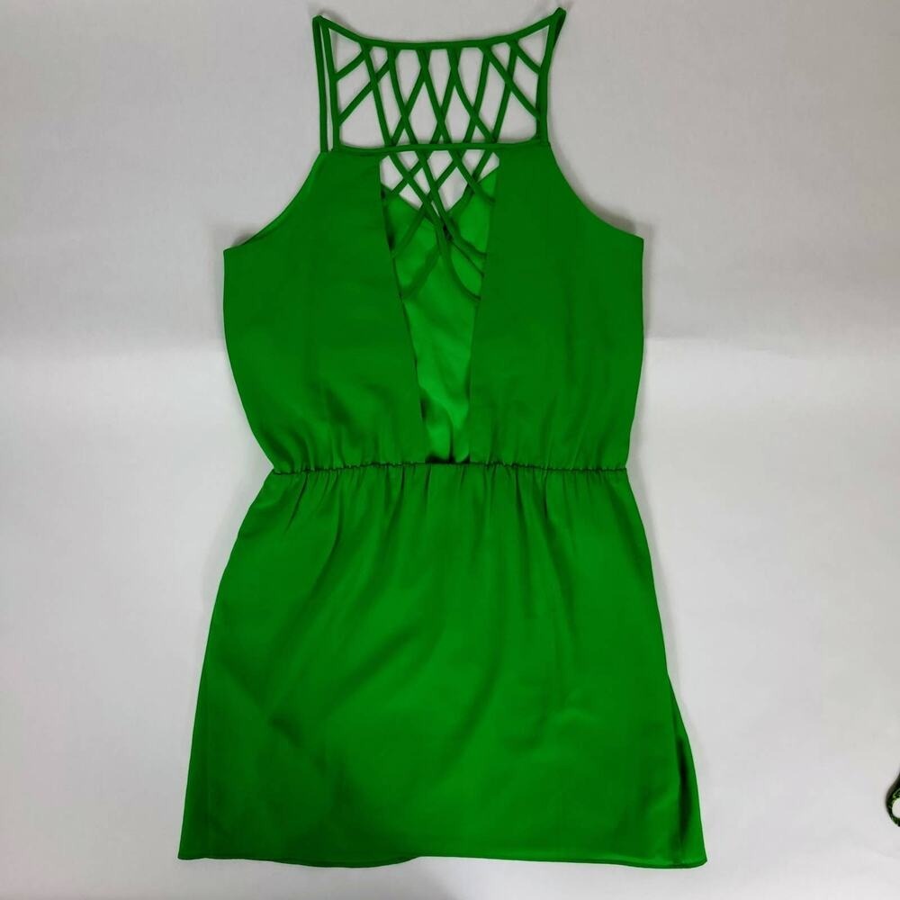 FABLE‎ Green Lattice Back Halter Neck Elastic Waist Mini Dress Women's Size M